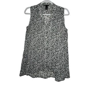 H&M Black and White Sleeveless Blouse Abstract Speckle‎ Blouse US 6 NWOT